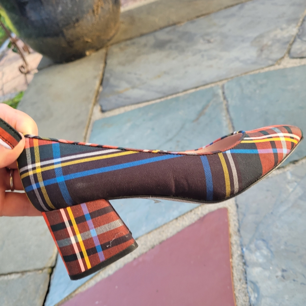 Jcrew Celine Stewart Plaid Block Heel Shoes View 5